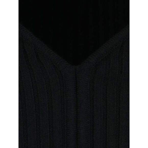 Raffia V-Neck Jumper in Navy Blue for Women - FW22 - Picture 4 of 4